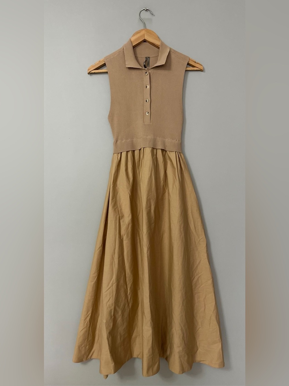 Anthropologie Sleeveless Polo Midi Dress in Tan - Picture 5 of 8